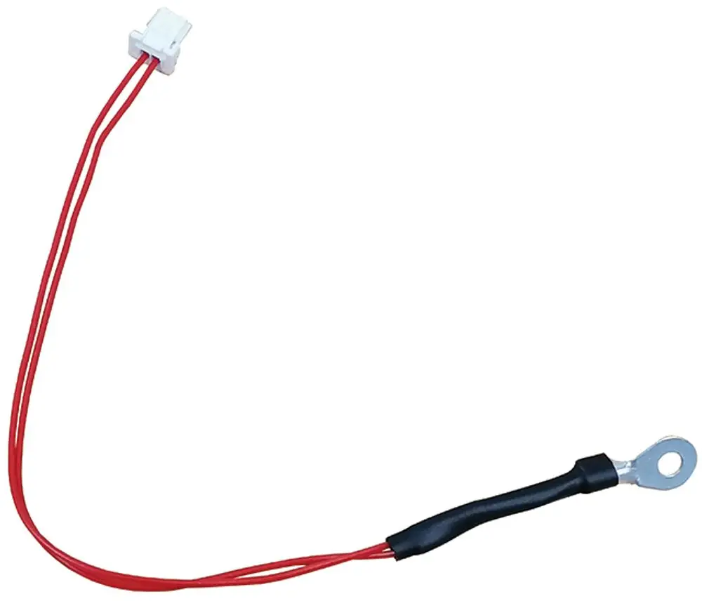 Rotes Kabel mit Anschlussstecker und Ringösendorn, geeignet für den Einsatz in elektrischen Geräten, wie dem Zubehör von Syr.